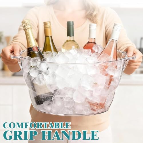 12L Clear Plastic Ice Bucket for Parties - Large Capacity, Shatterproof, Handles