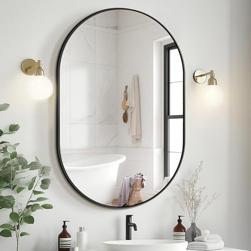 36x24 Oval Bathroom Mirror with Black Aluminum Frame - HD Vanity Wall Mirror