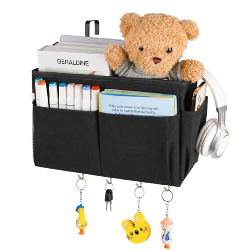 Bedside Caddy Organizer with 5 Pockets and 4 Hooks for Bunk Beds