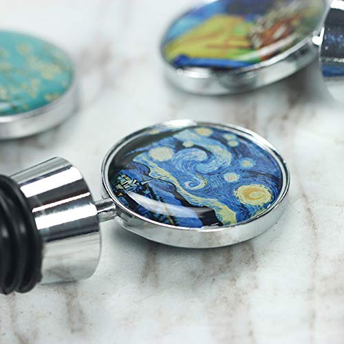 LIZIMANDU 3-Pack Van Gogh Wine Bottle Stoppers Stainless Steel Gift Set