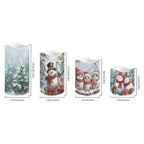 Cute Snowman Owl Flickering Flameless Candles with Remote - Battery LED Pillar Candles (4 Sizes)