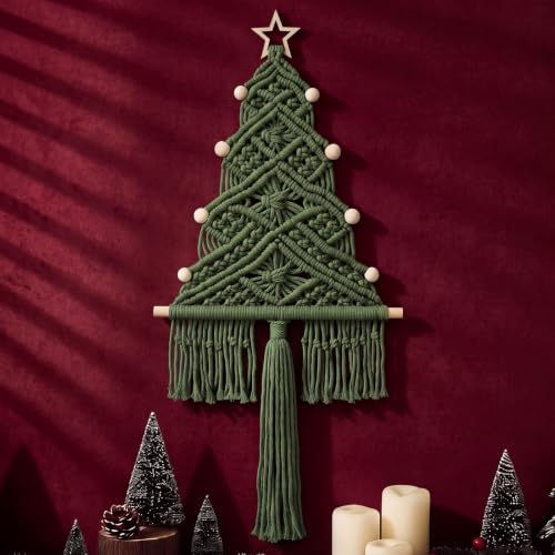 HunnmingRe Green Large Macrame Christmas Tree Decor - Festive Holiday Wall Hanging