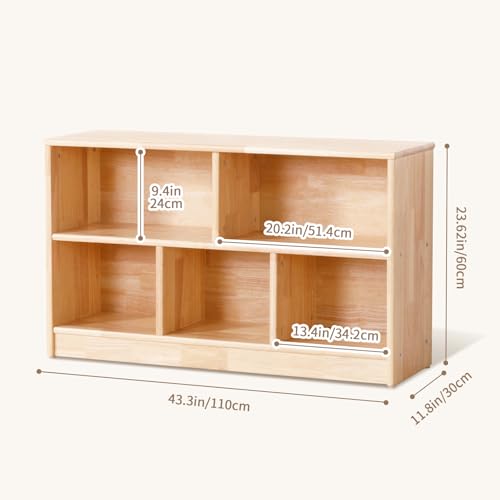 OOOK Rubber Wood 5-Compartment Montessori Toy Storage Shelf, 43.3" Kids Organizer - Multi-Scenario Use