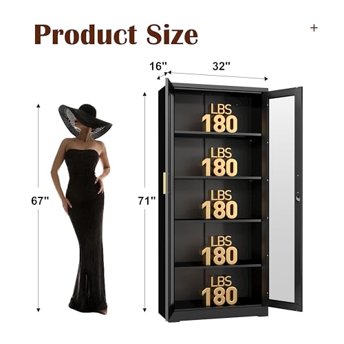 Black 71-Inch Glass Display Cabinet with Lock - SteeLoong Curio Cabinet