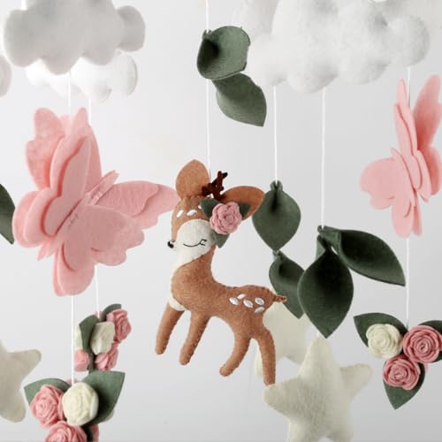 Handcrafted Deer Hanging Mobile for Nursery Decor with Butterflies
