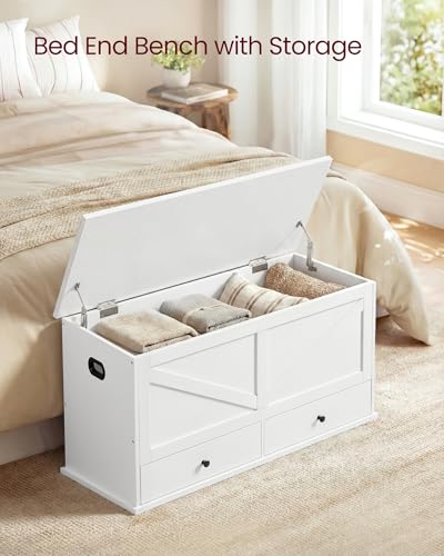 Farmhouse Storage Bench with 2 Fabric Drawers and Safety Hinged Lid