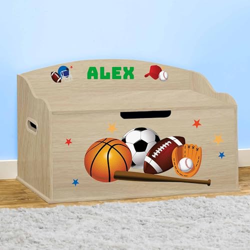Personalized Sports Toy Box with Soft-Close Lid, 30-Inch Wooden Chest