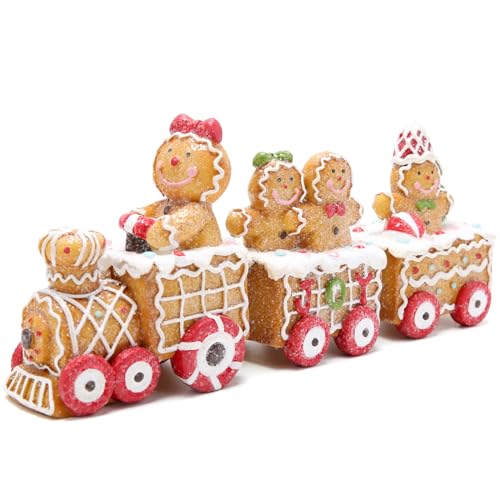 Gingerbread Man Train Figurine - Resin Christmas Tabletop Decor (9.3")
