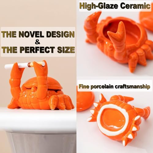 Ceramic Crab Ashtray with Lid - Windproof Desktop Organizer & Decor