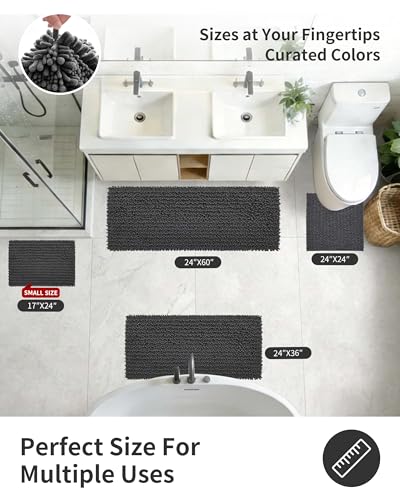 ILANGO Dark Grey Chenille Bathroom Rug 32x20 - Extra Soft Absorbent & Non-Slip