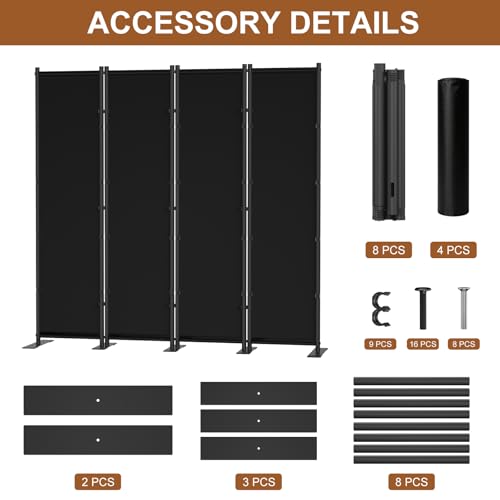 4-Panel Folding Room Divider, 6ft Freestanding Privacy Screen for Office Home