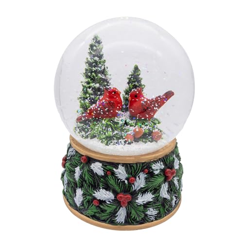 Kurt Adler 100mm Musical Wind-Up Christmas Tree Water Globe with Cardinals