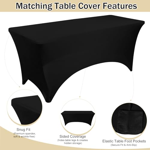 6ft Folding Table with Black Spandex Cover Set for Events and Parties