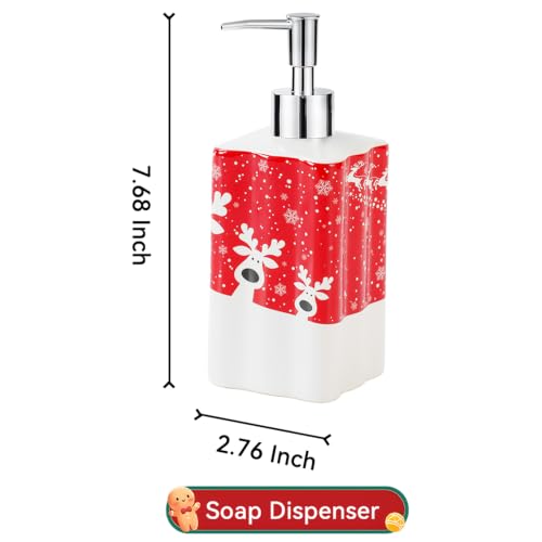 RXLVCKY Red Christmas Reindeer Pattern Soap Dispenser, 12oz Ceramic Bath Accessory