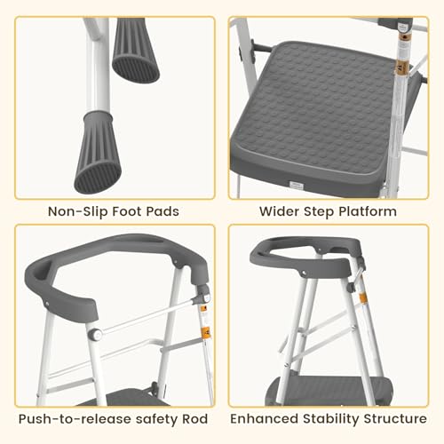 Foldable Toddler Tower Step Stool with Safety Railing, Gray Kitchen Helper