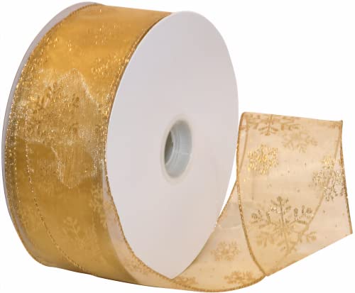 Morex Snowflake 2.5" x 50yd Gold Wired Glitter Ribbon – Sheer Nylon