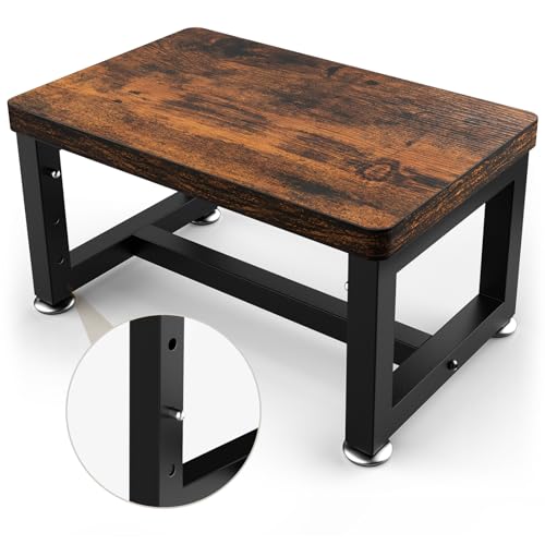 Height-Adjustable Wooden Step Stool - Non-Slip Heavy Duty Foot Stool