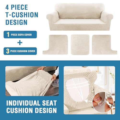4-Piece T Cushion Sofa Cover Set - Stretch Slipcovers in Ivory