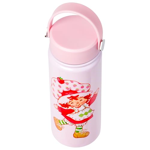 Silver Buffalo Strawberry Shortcake Stainless Steel Water Bottle with Swivel Handle, 20 Ounces