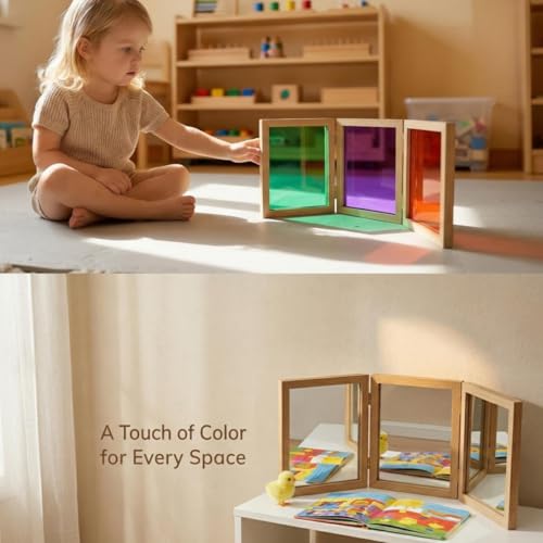 Tri-Fold Sensory Mirror for Light Table Observation and Shadow Play