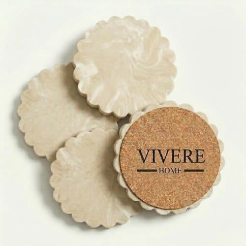 Vivere Home Concrete Stone Coasters Set of 4 - Non-Slip Drink Protectors for Coffee & Drinks