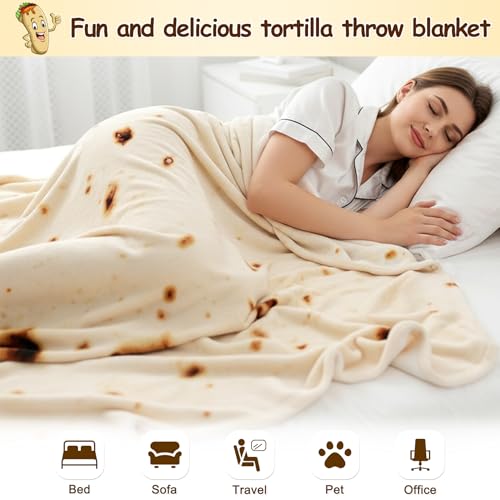 Mermaker 71" Burrito Tortilla Throw Blanket - Soft Flannel Novelty Food Blanket