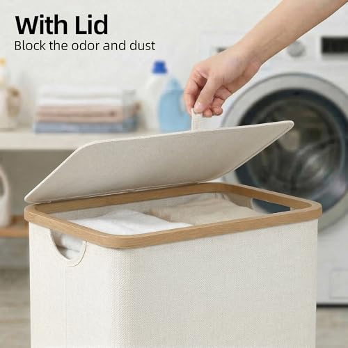 Slim Laundry Basket with Lid, 75L Narrow Hamper with Removable Bag