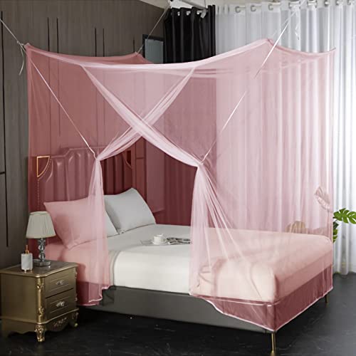 8-Corner Bed Canopy Curtain Pink Mosquito Netting for Single to King Beds
