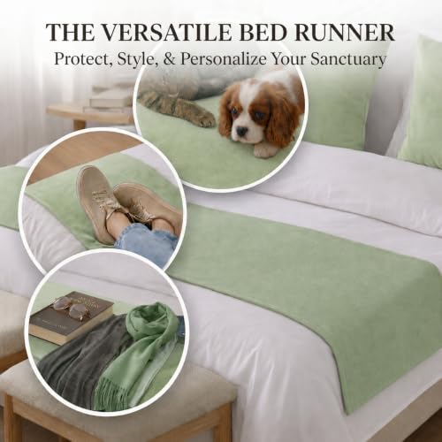 Sage Green Decorative Bed Runner Set with 2 Pillow Covers - 3-Piece