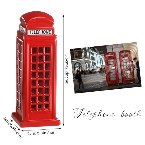 Set of 3 Miniature Red London Telephone Booths - Christmas Village Decor
