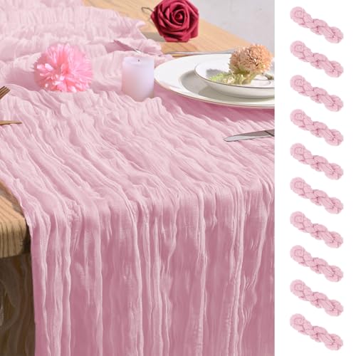 Light Pink 10 Pack Cheesecloth Table Runner 20x120in - Rustic Boho 10ft Party Wedding Décor