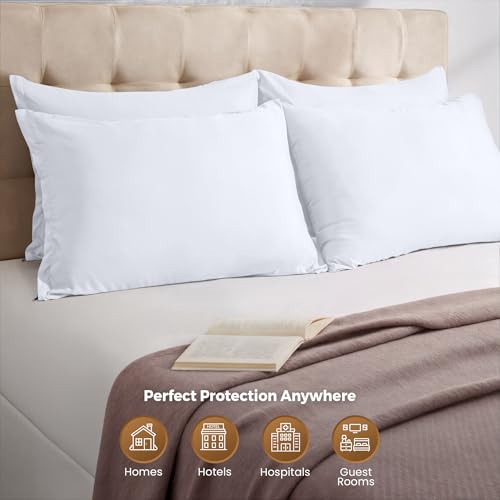 Zippered Pillow Protectors - Queen Size Brushed Microfiber, 4 Pack