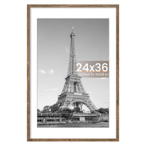 upsimples Rustic Brown 24x36 Poster Frame – 1 Pack, Double Size for 24x36 or 20x30 with Mat