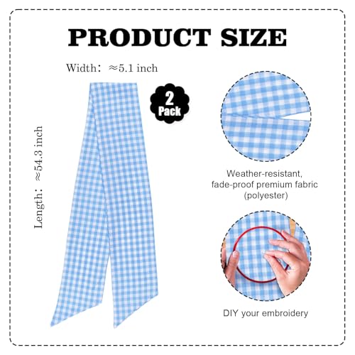 Blue and White Checkered Wreath Sash (2-Pack) - 54" Plaid Front Door Ribbon