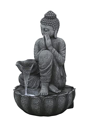 32-Inch Sitting Buddha Water Fountain with LED Lights for Indoor Outdoor