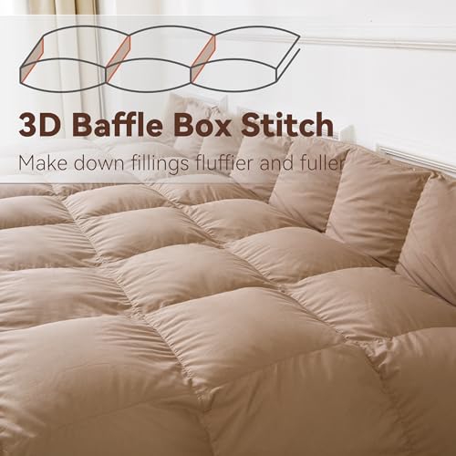 All-Season Queen Down Comforter Duvet Insert - 100% Cotton Baffle Box