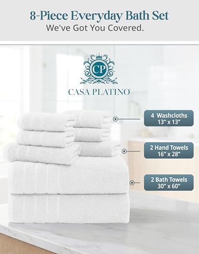 8-Piece Cotton Bath Towel Set - Absorbent, Quick-Dry Terry Towels for Bathroom