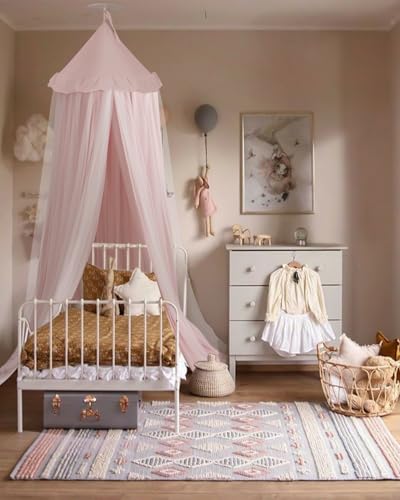 Double Layer Bed Canopy with Star Lights - Kids Reading Nook Tent, Pink