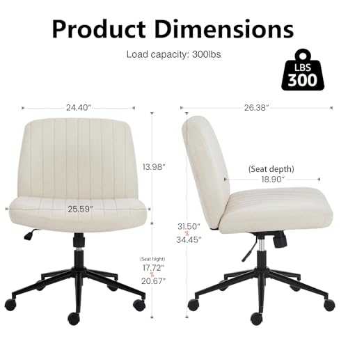 OLIXIS Criss Cross Chair with Wheels & Foot Pads, Wide Seat Armless Vanity Desk Chair