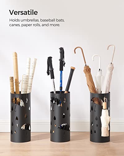 Metal Umbrella Stand with Drip Tray and Hooks, Matte Black Entryway Organizer