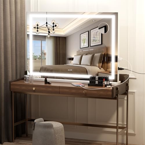 Hasipu White 28x20 Inch LED Lighted Makeup Vanity Mirror with Dimmable Touch Control