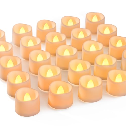 Homemory 48-Pack Amber Flickering Tealights with 200+ Hours Each – White Base, 240mAh CR2032 Batteries