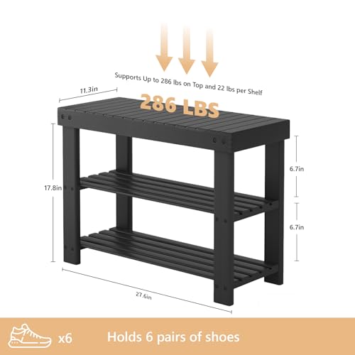 3-Tier Bamboo Shoe Rack Bench, Entryway Storage Organizer, 286 lb Capacity