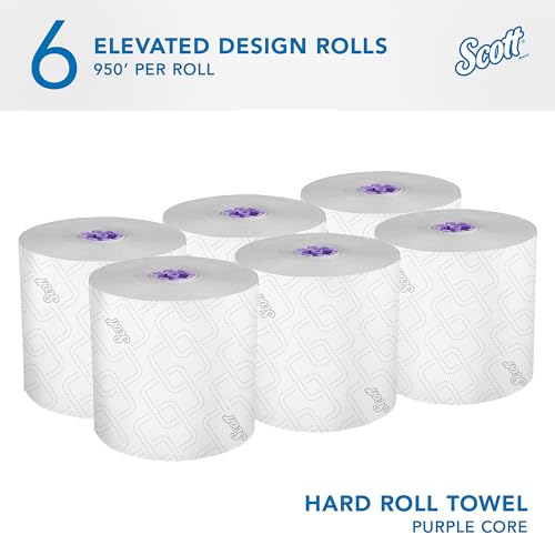 High-Capacity Hard Roll Paper Towels - White, Bulk 6 Rolls x 950 ft