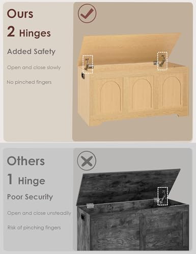 Wooden Storage Chest & Shoe Bench, 39.4-inch Lift-Top Trunk with Safety Hinges