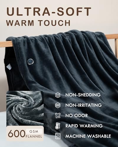 Cordless Heated Blanket with Hood - 9 Heating Zones, USB Powered