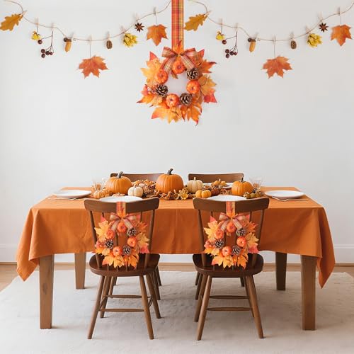2-Pack Mini Fall Wreaths with Plaid Ribbons - Candle Ring Decor for Table
