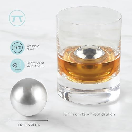 Outset Set of 2 Stainless Steel Ice Cube Spheres for Whisky & Cocktails, 1.57" Chillers