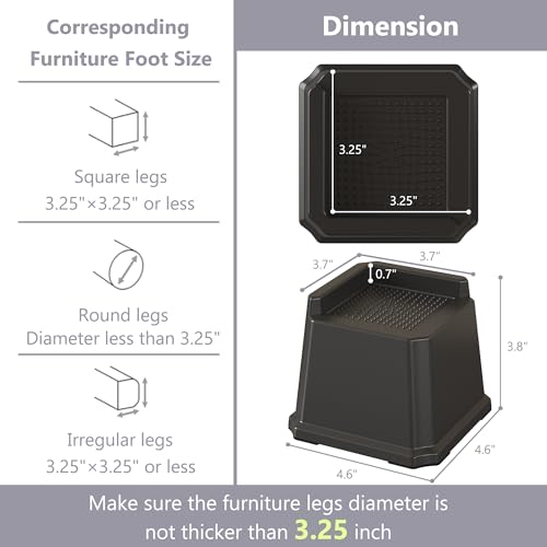 3-Inch Bed Risers - Heavy Duty L-Shaped Furniture Elevators, 6 Pack