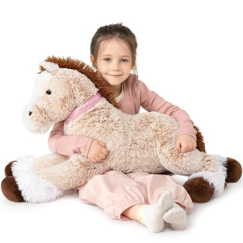 33-Inch Large Stuffed Horse Plush Toy, Brown Pony Cuddle Pillow